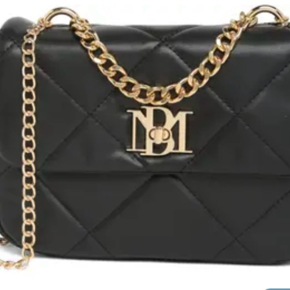 Badgley Mischka Black Quilted Crossbody Bag Gold Hardware - Picture 2 of 6